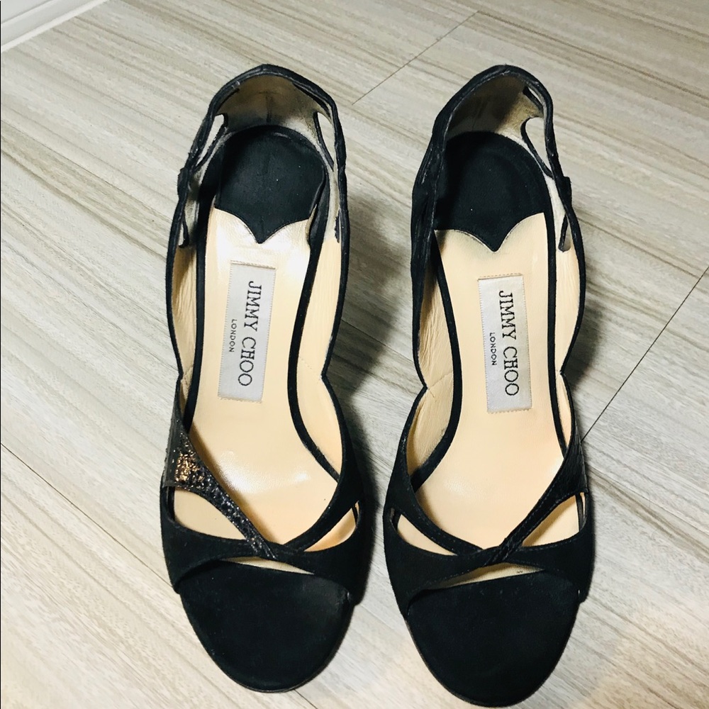 Jimmy Choo Black Leather Open Toe Heel